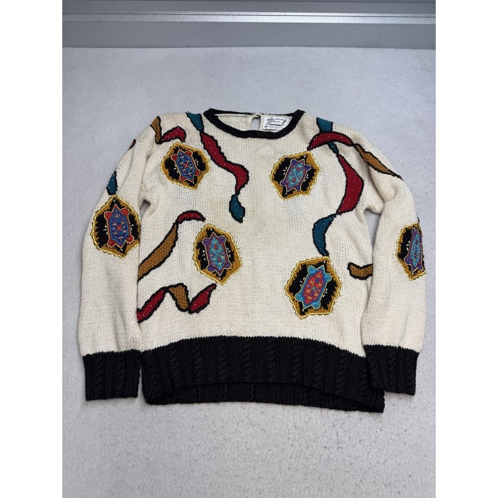 Vintage Marisa Christina Classics Sweater Womens Medium White Beaded Embroidered